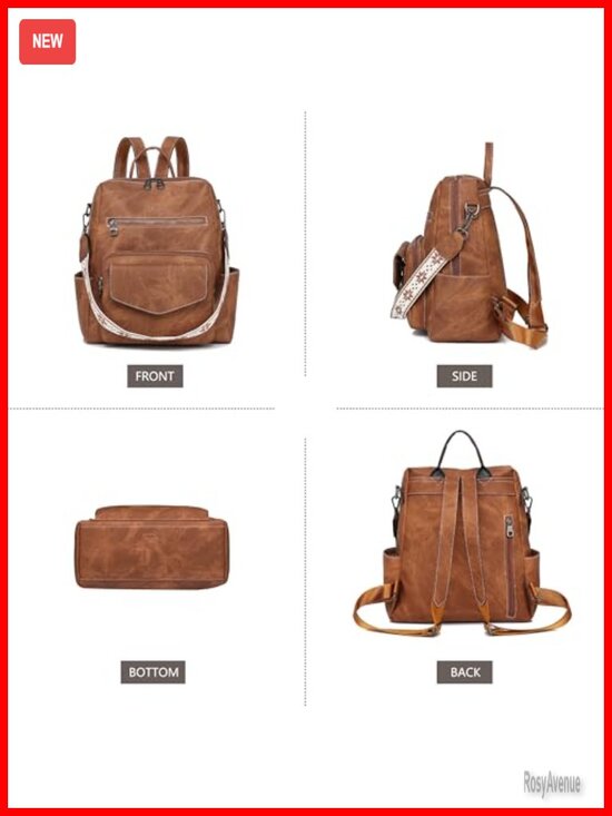 PU Leather Convertible Backpack Purse for Women - 8 Pockets Waterproof Daypack main image 6